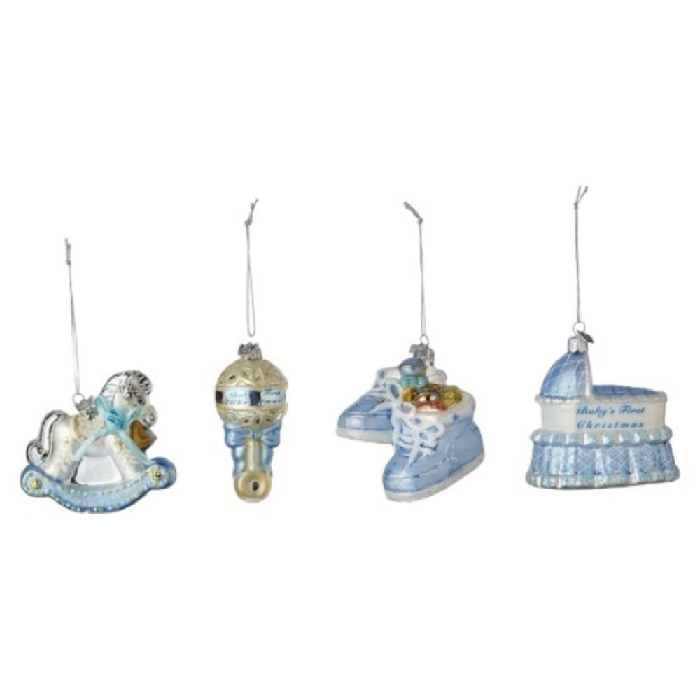 Kurt Adler Baby Boy First Christmas Noble Gems Glass Ornament Set & Keepsake Box